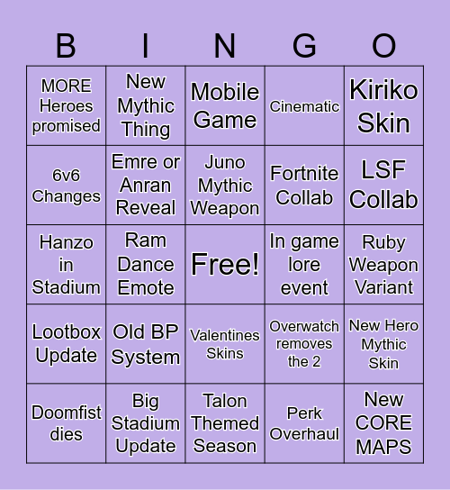Overwatch Spotlight Bingo Card