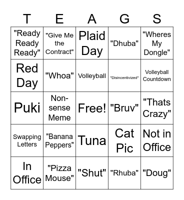 Beagan Tingo Bingo Card