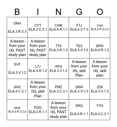 Unit 6-  3rd/4th Bingo Card