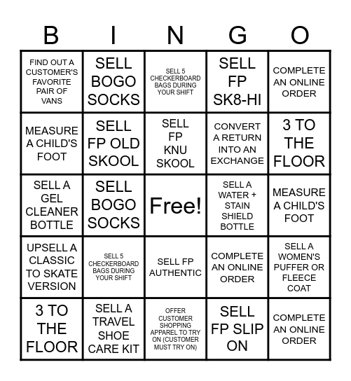VANS 503 BINGO Card