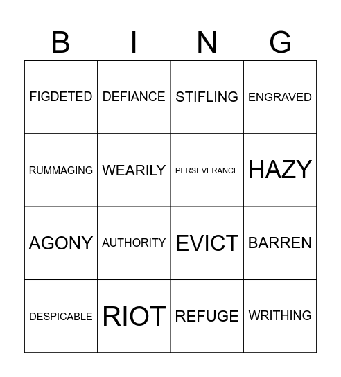 HOLES VOCABULARY Bingo Card