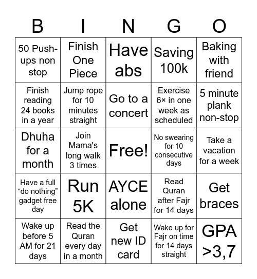 2026 Bingo Card