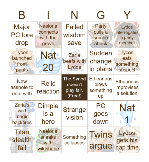 Session 10: Kaelen's Rest Bingo Card