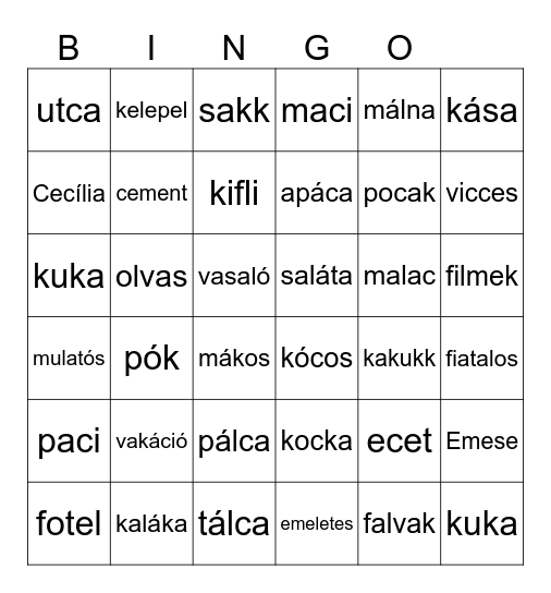 a-tól f-ig olvasunk Bingo Card
