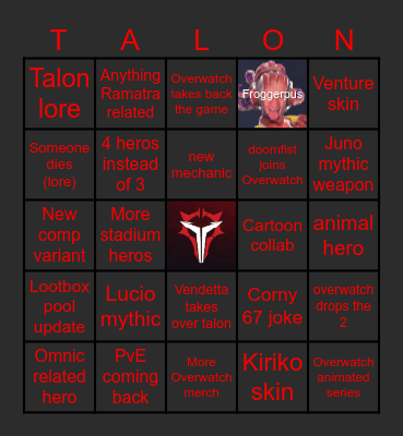 Overwatch Spotlight Event Predictions Bingo Card