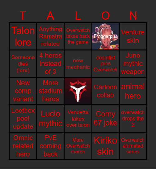 Overwatch Spotlight Event Predictions Bingo Card