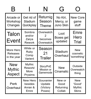 Overwatch 2 2026 Spotlight Event Bingo Card