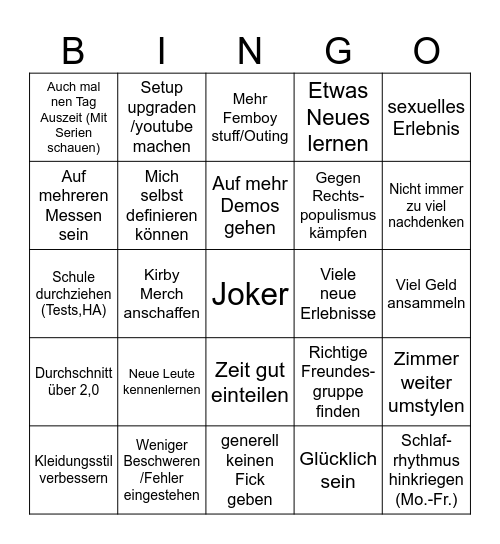 Ziele für 2026 Bingo Card