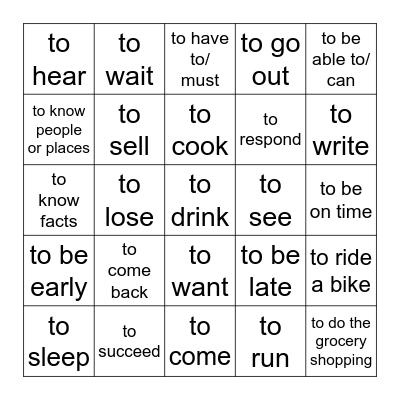 FR 11 IR & RE VERBS Bingo Card