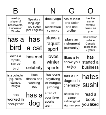 Branch Meeting Bingo Card