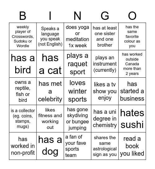 Branch Meeting Bingo Card