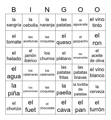 las tapas espanolas Bingo Card