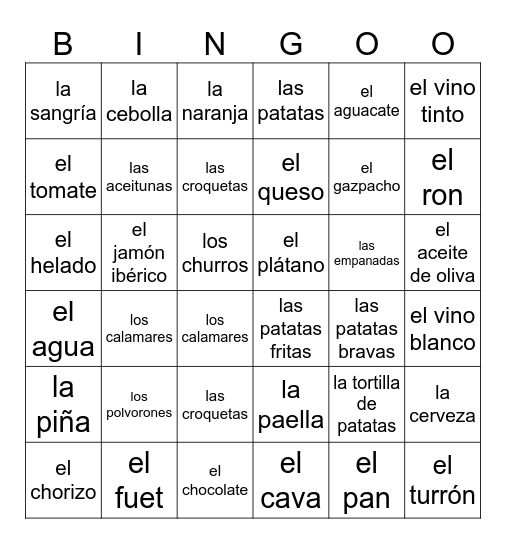 las tapas espanolas Bingo Card