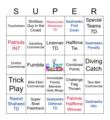 Super Bowl LX Bingo Card