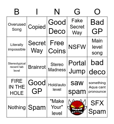 GD RECENT TAB BINGO Card