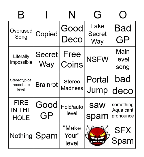 GD RECENT TAB BINGO Card