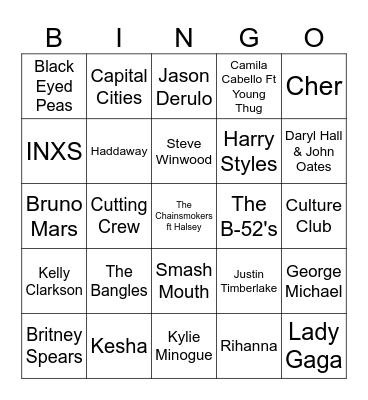 Game 1: Decades of Hits Bingo Card