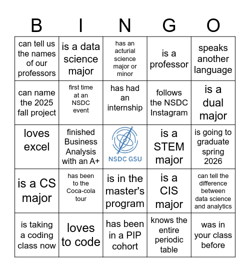 NSDC BINGO NIGHT Bingo Card