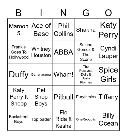 Game 2 - Decades of Hits Bingo Card