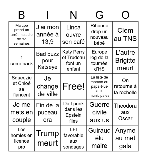 BINGO 2026 Bingo Card