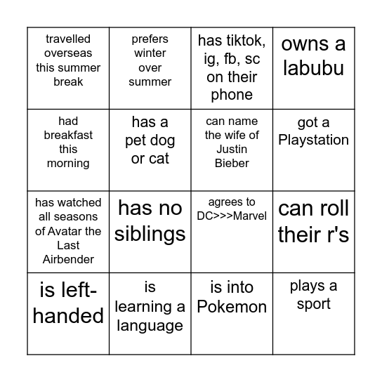 ICEBREAKER BINGO Card