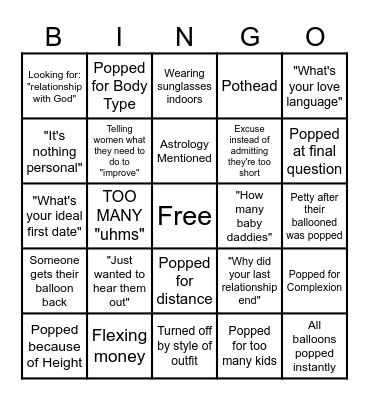 Pop The Balloon Bingo Card