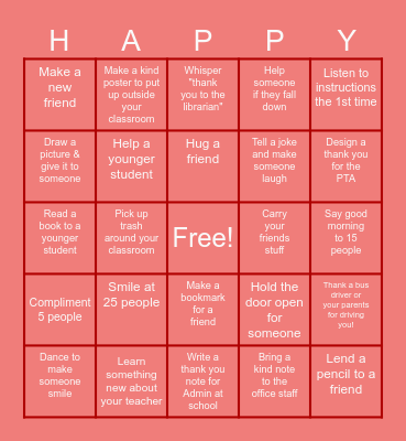 February Kindess Challenge Bingo Card