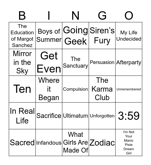 Teen Book Fest 2017 Bingo Card