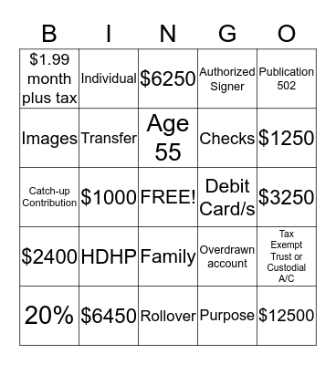 Peoples Bank HSA'S Bingo Card
