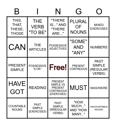 ENGLISH TIME Bingo Card