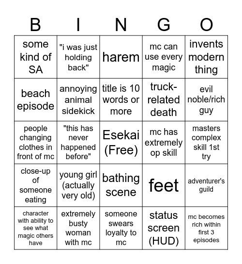 slop bingo Card
