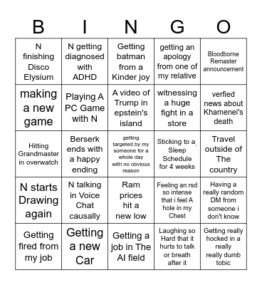 M's 2026 Bingo card Bingo Card
