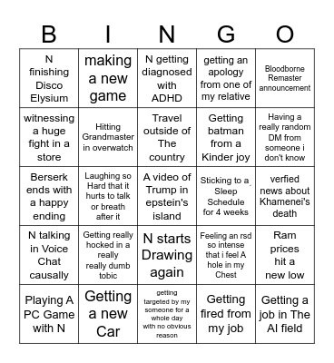 M's 2026 Bingo card Bingo Card