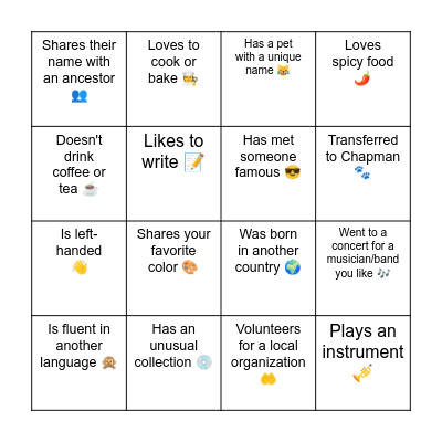 Find someone who... Bingo Card