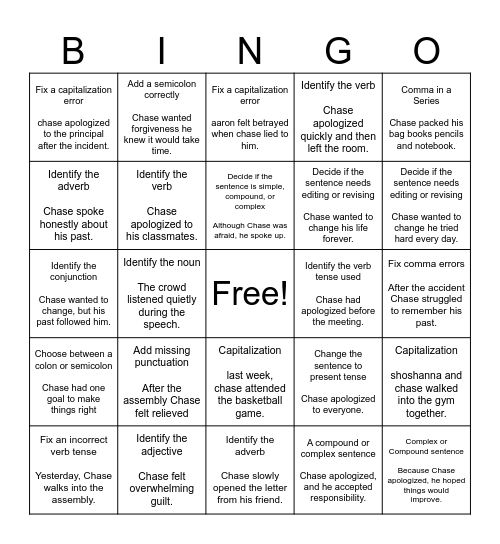 Editing Bingo Card