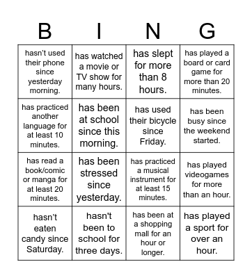Find someone who ... Bingo Card