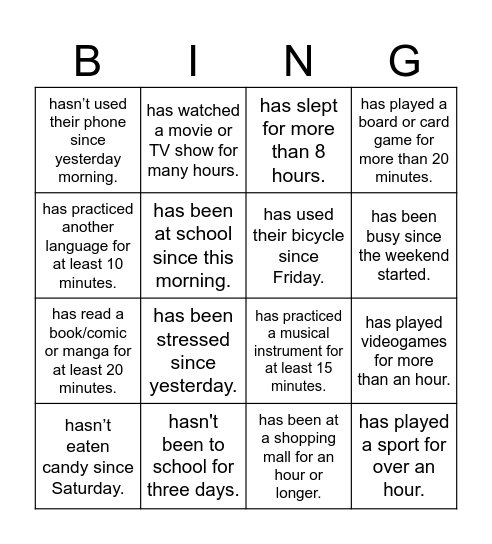Find someone who ... Bingo Card