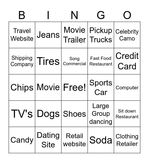 COMMERCIALS BINGO Card