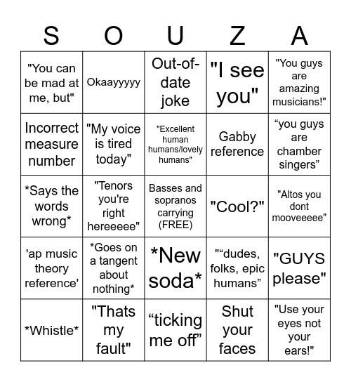 Souza Bingo Card