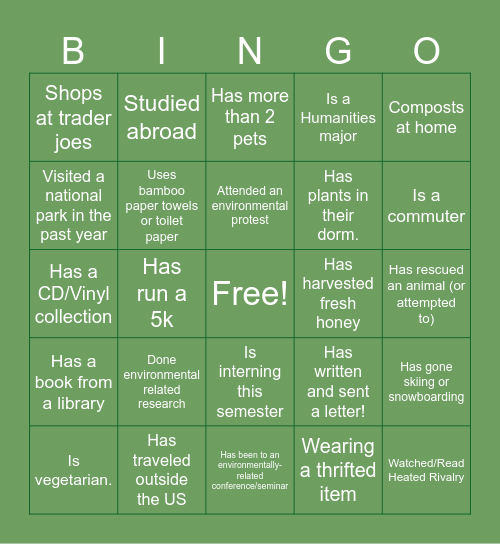 ENV BINGO YAY!! Bingo Card