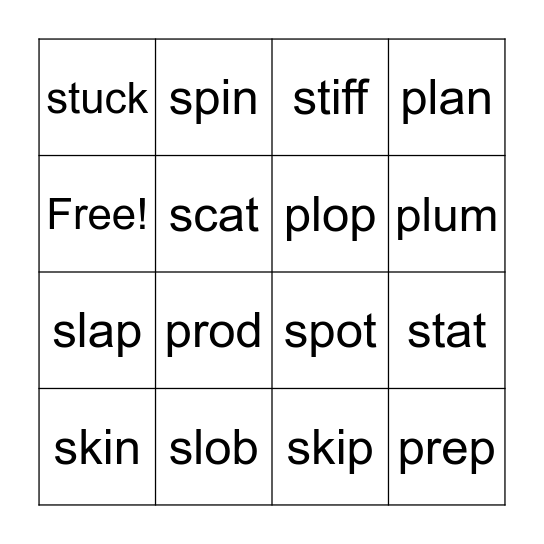 Initial s and p blends Bingo Card