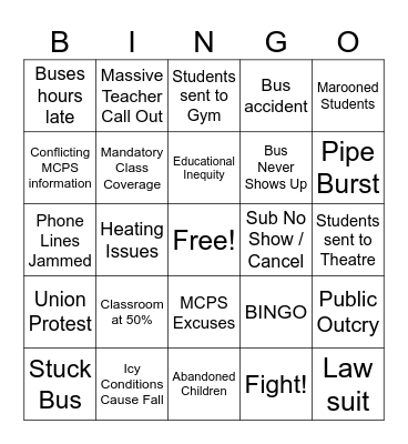 MCPS Return to School Bingo Card