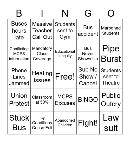 MCPS Return to School Bingo Card