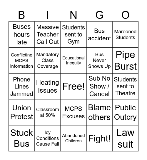 MCPS Return to School Bingo Card