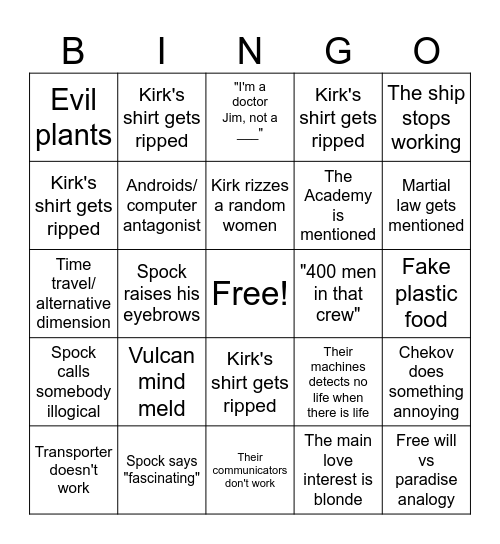Star Treck Bingo Card