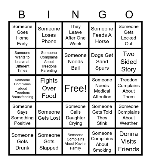 Mom Vacation Bingo Card