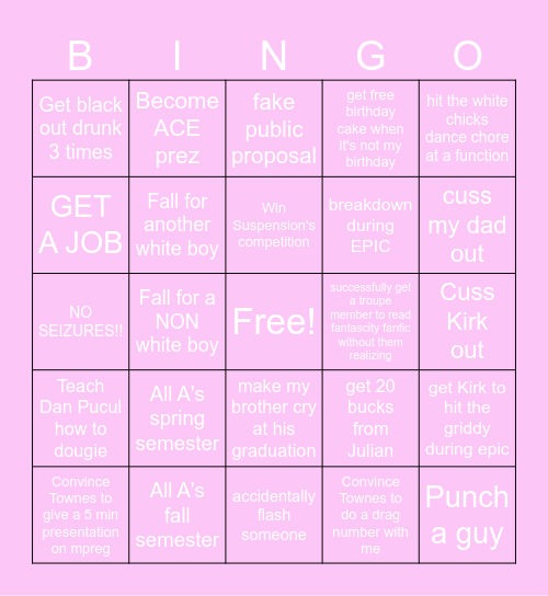 Tony's 2026 Bingo Card Bingo Card