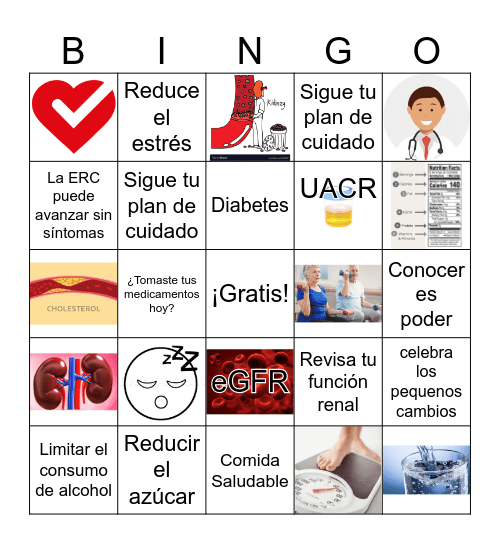 Heart & Kidney Health Bingo Card