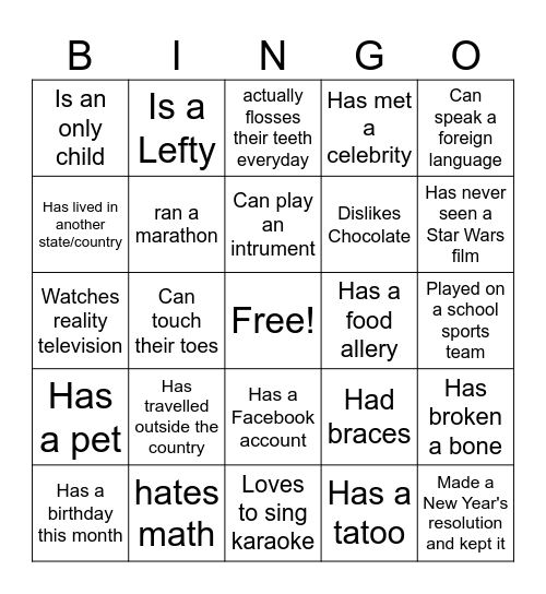 ICE BREAKER BINGO Find someone who... Bingo Card
