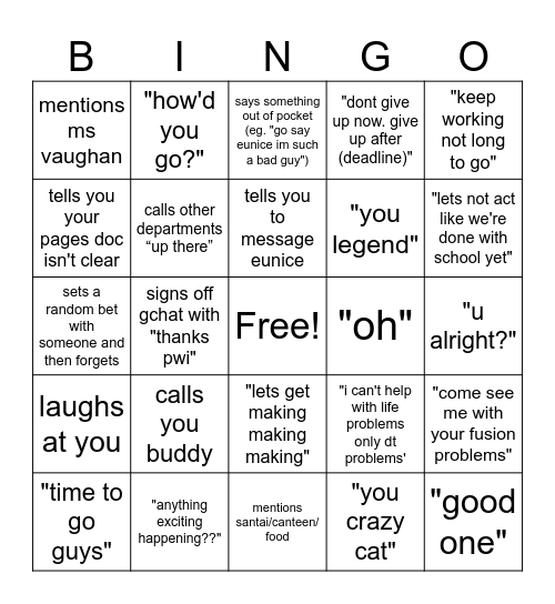 mr williams bingo Card